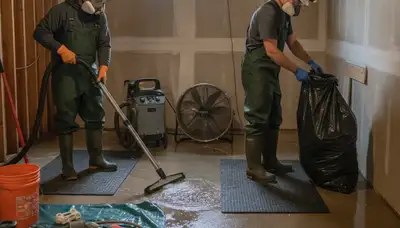 Tuscaloosa, AL water damage crew removing basement floodwater and drying a home