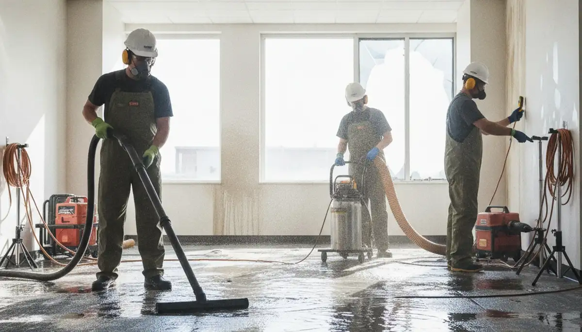 Commercial water damage restoration team serving Tuscaloosa, AL on a 24/7 emergency response job