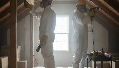 Mold inspection technician checking moisture in a Tuscaloosa, AL home