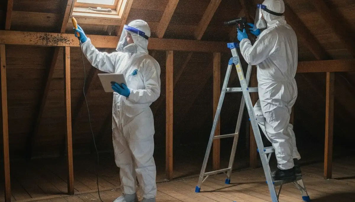 Mold inspection technician assessing moisture damage in Tuscaloosa, AL home