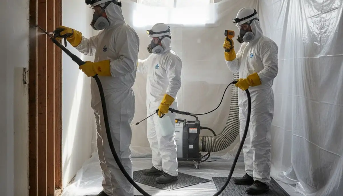 Tuscaloosa, AL mold removal technicians inspecting water-damaged home for remediation