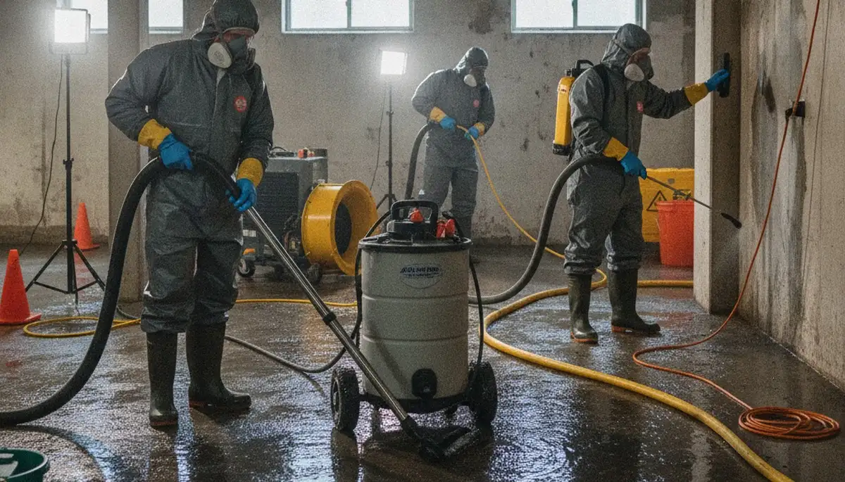 Sewage cleanup crew restoring a Tuscaloosa, AL home after a sewer backup