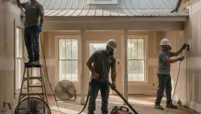 Water damage restoration team in Tuscaloosa, AL inspecting a flooded home for repairs