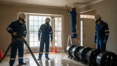 Water damage restoration team in Tuscaloosa, AL inspecting a flooded property