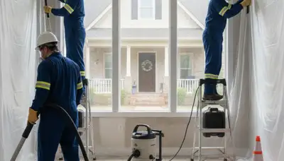 Water damage restoration team in Tuscaloosa, AL helping dry and repair a damaged property