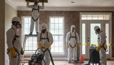 Water damage restoration crew serving Tuscaloosa, AL, with drying equipment and cleanup tools