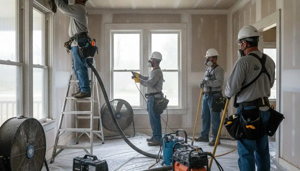 Water damage restoration team in Tuscaloosa, AL inspecting a flooded property for cleanup and repairs
