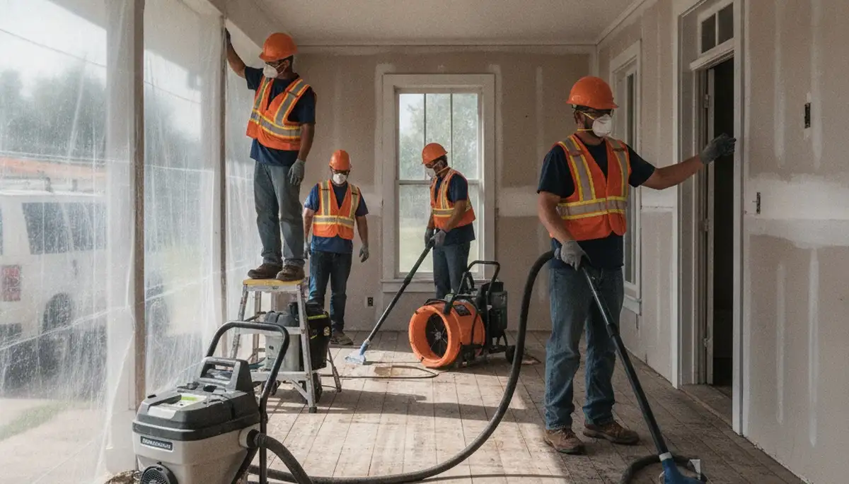 Water damage restoration team serving Tuscaloosa, AL, with professional cleanup equipment