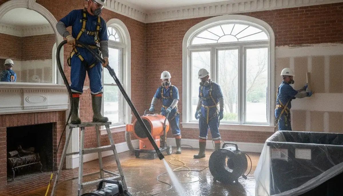 Water damage restoration team in Tuscaloosa, AL performing emergency cleanup and drying services