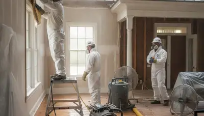 Tuscaloosa, AL water damage restoration team inspecting flood damage in a home